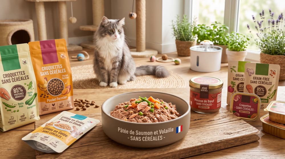 Alimentation sans céréales pour chat : guide complet 2026 (avis vétérinaire)